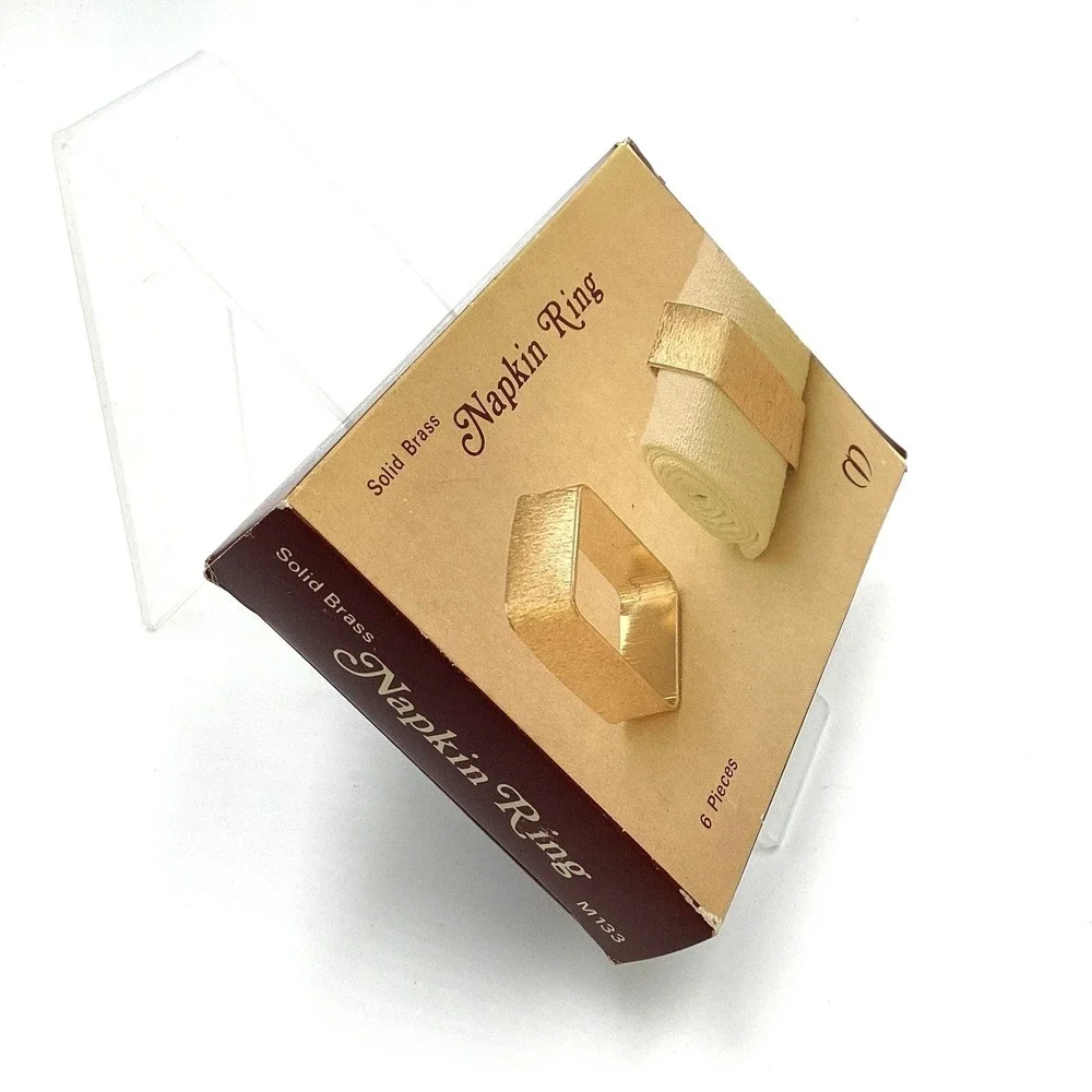 Vintage Solid Brass Square‎ Napkin Rings Set of 6 Brushed Gold MCM M133